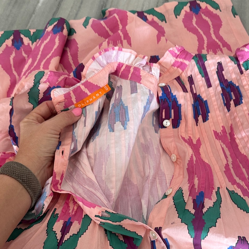 Oliphant Printed Flutter Sleeve Dress | Size Small